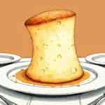 A soufflé rises high on a plate but begins to collapse as it loses its shape, surrounded by empty plates and utensils