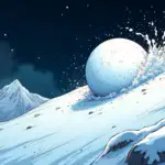 A comic-style illustration of a snowball rolling down a mountain, gaining speed as it goes. The background is dark and ominous with flashes of light representing potential crashes. However, the main focus is on the snowball picking up momentum, symbolizing AVAX's price surge. In the foreground, there are subtle hints at positive news such as calendar dates and tokens unlocking in 2024.