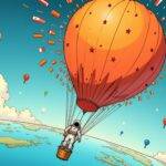 An illustration of an astronaut floating above Earth's atmosphere with a parachute attached behind him; he is holding onto a large balloon labeled as 'Solana' while it inflates rapidly from being pierced by thousands of tiny arrows, each representing regulatory approvals. The background features various national flags waving gently in the wind and several other balloons drifting away into space.
