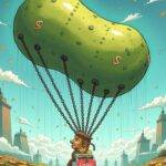 An illustration: A large money bean is surrounded by smaller ones in the background while being held up high above two countries on either side, both shown as small islands and engulfed in a cloud-like substance representing cocaine smoke. The larger money bean has several strings attached to it that go through various shell company buildings with dollar signs floating around them. In the foreground, an image of Cartier's luxury goods is being torn apart by chains while USDT coins are falling from above like rain.
