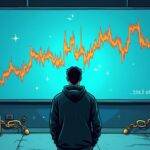 An illustration of a person standing in front of a large screen displaying a graph with two lines representing Bitcoin and Ethereum prices, while other cryptocurrencies are shown on shelves behind them, locked away from view by chains and padlocks, suggesting they may be included in the future but not yet available for investment. The person is holding a key that unlocks one of the locks, symbolizing access to new assets as regulations evolve