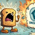 An illustration of an anthropomorphic sandwich being attacked by multiple smaller sandwiches from both sides. The attacking sandwiches are depicted as having sharp teeth and claws, while the central sandwich is shown struggling under their assault. In the background, various DeFi protocol logos can be seen scattered about in a chaotic manner. A large Uniswap V3 pool logo dominates one side of the image, with liquidity being added to it by smaller arrows moving upwards into its depths. On the opposite side, an arrow points downwards from within the pool as liquidity is removed.