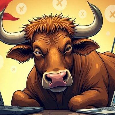 An illustration of a bull with its eyes closed and ears plugged while being surrounded by several fake browser extensions on Google Chrome, all trying to get users' attention; one extension is shown as having been installed in the user's computer, draining their wallet. The background has various Solana logos scattered around it. A red flag can be seen waving near a legitimate-looking wallet-checking extension that only asks for 'read-only' permissions.