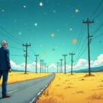 An illustration of a VC investor standing at an intersection with several roads leading off into the distance, some marked "Layer 2", others labelled as "Decentralized Social" and "Physical Infrastructure Networks". The investor looks out over the horizon uncertainly while in the background various blockchain logos are scattered across multiple chains
