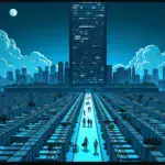 A corporate skyscraper rises from Silicon Valley's landscape with Anthropic's Claude model as its imposing crown jewel. Beneath it, smaller models swarm like worker bees in an intricate network of cubicles and offices, each one dedicated to specific tasks. The scene is bathed in a cold blue light, evoking the sterile atmosphere of modern corporate culture.